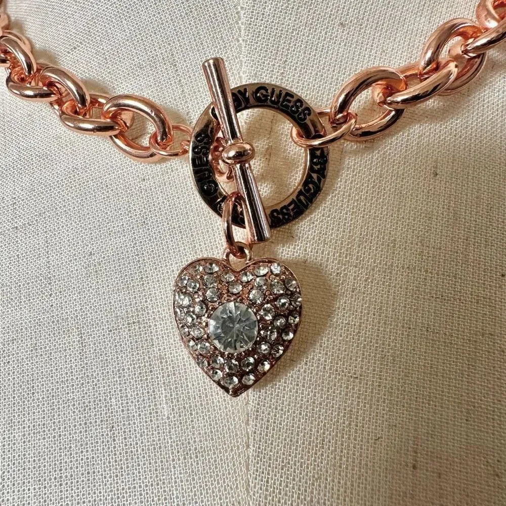 G by Guess rose gold heart toggle necklace